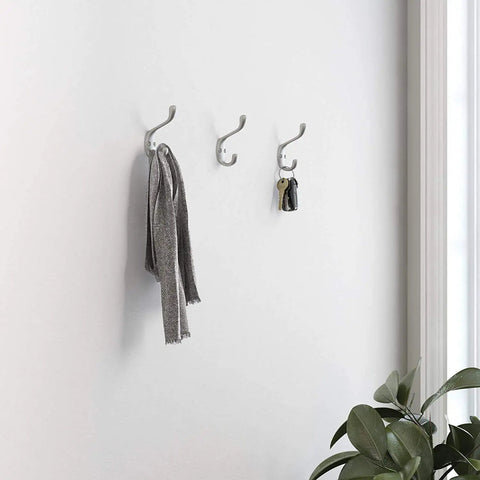 Heavy Duty Double Coat And Hat Wall Hooks 5 Pack Matte Nickel Finish Wall Mount Hangers with scarf and keys hanging
