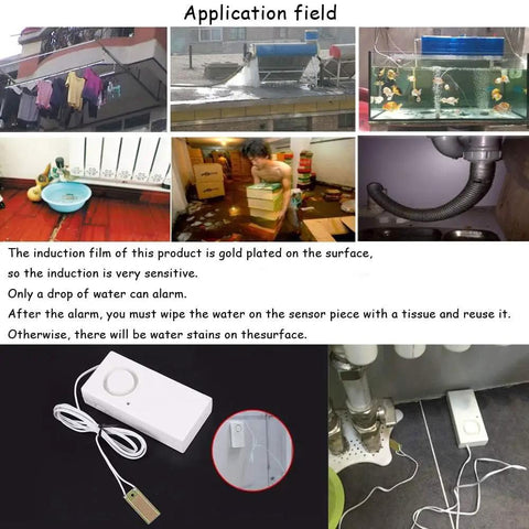 Water Leak Alarm Two Pack With 120 dB Loud Alarm For Home Kitchen Bathroom Overflow And Flood Detector Sensor Easy Peel And Stick Mount For Sink Tub Basement Or Garage High Sensitivity 24K Plating Detect Board, two-pack sensor with cable