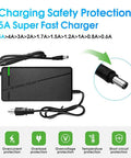 Premium Rock Solid 58.8 Volt 5 Amp Lithium Battery Charger With Hella Fast Quick Charge Circuit And Universal Six Pin Adapter for 52V Golf Cars, displaying robust design and safety features.
