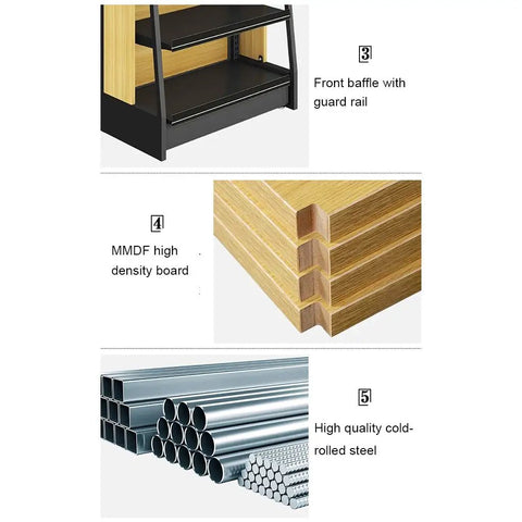 Image showing components of Heavy Duty Four Tier Metal Shelving Unit With Tough As Nails Steel Frame And Resilient Wood Shelves.
