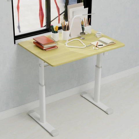 Smooth Operator Manual Standing Desk 48 By 24 Inches with wood surface and hand crank in an ergonomic workspace.
