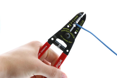 Classic Grip Wire Strippers And Cutters 6.0 Inches For 10-20 AWG Wire, High Carbon Steel With Red Handles, Cutting Blue Wire