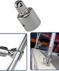 12 Piece Bimini Top Hardware Kit With Eye End Caps, Jaw Slides And Deck Hinges, Quick Release Pins, Pro Grade Stainless Steel 316 Marine Fittings For 1 Inch Canopies showing eye end cap and hinge detail
