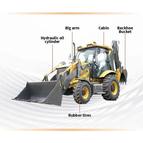 Beast 4WD Backhoe Loader With 2.5m Digging Depth Front Loader And Rear Digger Multi Function Attachments showcased from side view