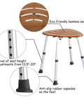 Bamboo Bath Seat For Shower And Tub Waterproof Slip Resistant Heavy Duty 350 Lb Capacity Triangular Fan Shape With Rubber Feet