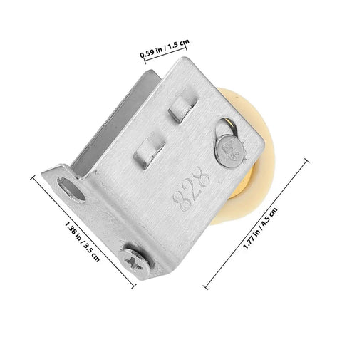 Heavy Duty Beefy Sliding Door Pulley Wheels For Quick Easy Swap Track Rollers And Patio Window Guides With Smooth Gliding Stainless Steel Build That Lasts Forever, close-up of stainless steel roller with measurements.