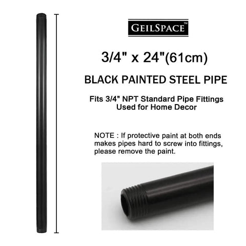 Six Pack Three Quarter Inch 24 Inch Black Metal Pipes Pre Cut For Do It Yourself Industrial Shelving And Home Decor, Lightweight Steel Tubes Compatible With Standard Fittings, Vintage Industrial Look For Shelves And Racks