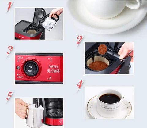 Collage showing Bean To Cup Automatic Coffee Machine With 15 Bar Pump, Drip Style Coffee Maker For Home, Office Or Commercial Use