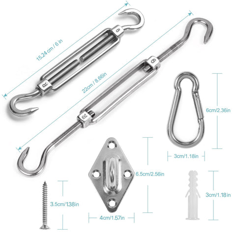 Heavy Duty Stainless Steel Shade Sail Hardware Kit For Awning Setup And Garden Sails With Adjustable Turnbuckles DIY Ready