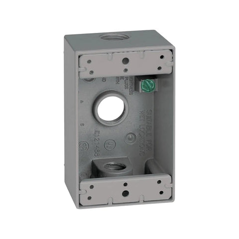 Weatherproof Metal Electrical Outlet Box With Receptacle Protector For Outdoor Use Gray 1 Gang Three Half Inch Knockouts