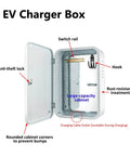 Heavy Duty Galvanized Steel Outdoor EV Charger Enclosure Box showing anti-theft lock and large capacity cabinet for cable storage.
