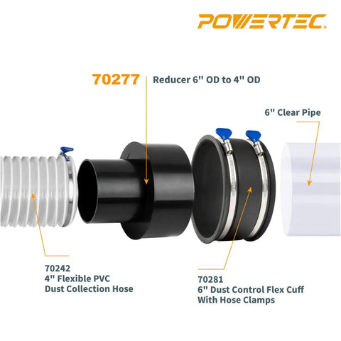 Dust Collection Reducer Adapter 6 Inch OD To 4 Inch OD For Shop Dust Collection ABS Plastic Black Reliable Hose Connector