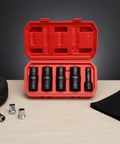 Heavy Duty 5 Piece Tire Socket Wrench Set For Lug Nut Removal With 12 Inch Drive Adapter Double Ended Chrome Molybdenum Steel Kit in red case