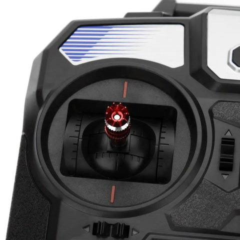 Close-up of FS I4 4CH 2.4GHz RC Transmitter joystick detail for RC Helicopters and Gliders AFHDS 2A control system.