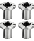 Buttery Smooth LMF13UU Round Flange Linear Ball Bearings With Rock Solid Double Rubber Seals 13mm Bore 23mm OD 32mm Long Precision Steel Shafts For CNC And 3D Printers 4 Pack, showing four steel flange bearings.