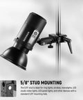 NEEWER 5/8in stud mounting super clamp in black attached to a vertical stand for camera and lighting gear.