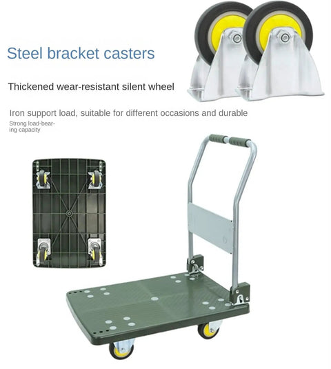 Beefy Folding Hand Truck Platform Cart For Home And Workshop Use Rugged Steel Flatbed Trolley With Easy Fold And Store Heavy Duty Move Big Loads Rust And Scratch Resistant Frame Versatile Moving Cart, steel bracket casters