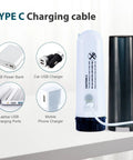 Portable USB Charged Bidet Mini Personal Cleaner beside charging options with Type C cable.