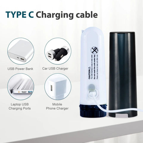 Portable USB Charged Bidet Mini Personal Cleaner beside charging options with Type C cable.