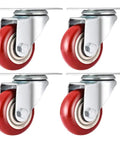 Heavy Duty Rubber Castor Wheels With Slam Dunk Brake Setup For Quiet Furniture Roll Rock Solid Steel Build and red rubber non-slip cushions.