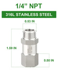 TAISHER 316L stainless steel 1/4 in NPT male to 1/4 in NPT female check valve for backflow prevention