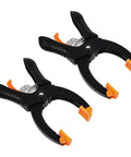 A-Type Quick Release Ratchet Spring Clamps 2-Pack in black for securing fabric, backdrops, wood in photography and woodworking, 6-inch size.