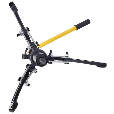 Shop Grade 10 Ton Hydraulic Gear Puller With Sturdy Transport Box For Wheel Bearing Separator And Cv Shaft Axle Rotors Goes Vertical Or Horizontal Takes The Sweat Out Of Stubborn Jams - angle view of puller tool with yellow handle.