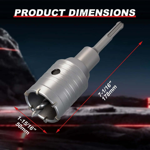 2-inch concrete hole saw with SDS-Plus shank, angled front view showing metal body