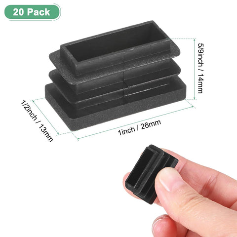 20 Pack One Half Inch Rectangular Tubing End Caps Plastic End Plugs For Chair Legs Bar Stools Fitness Equipment Chair Glides