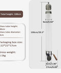 Wall Mount Coffee Bean Dispenser Featuring Super Sleek Stainless Steel Body And Clear Glass Tube with dimensions 100cm height.