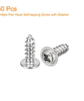 Premium 50 Piece Pack ST4 X 12 Millimeter Phillips Pan Head Self Tapping Screws With Washers showing two screws with washers.