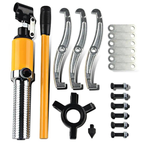 Beefy 3-In-1 Hydraulic Gear Puller Kit With Wheel Bearing Separator And Tool Box, Heavy Duty 5 To 20 Ton Capacity components shown