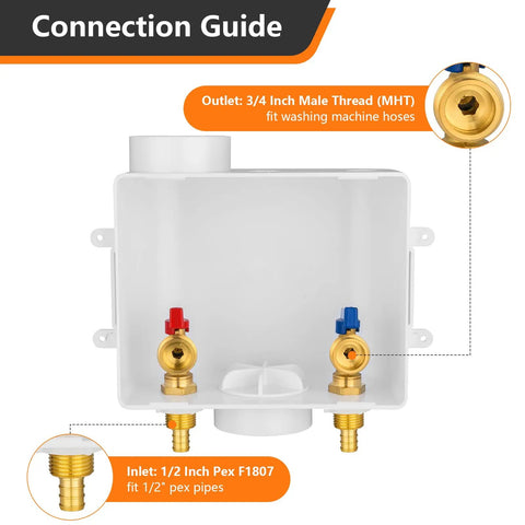1 Pack Washing Machine Outlet Box With 1/2 Inch Crimp PEX Inlet And 3/4 Inch MHT Outlet Center Drain Built Tough From Lead Free Brass