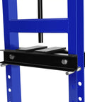 Heavy Duty 6 Ton Hydraulic Shop Press With Adjustable Height Benchtop H-Frame And Press Plates, Pressure Gauge For Auto Repair, Metalworking And Home Garage Projects, Easy Setup Blue, close-up view of press mechanism.