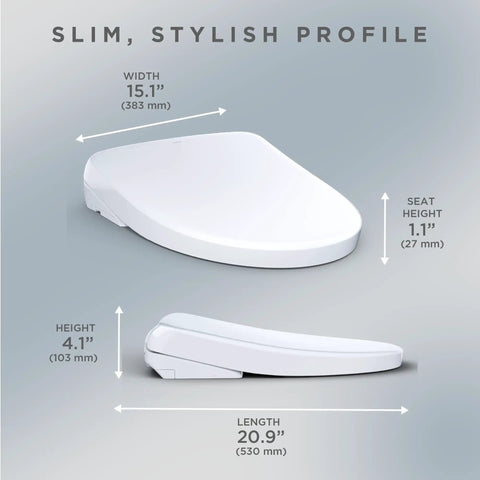 Top Tier Electronic Bidet Toilet Seat With Instant Warm Water Washlet dimensions: 15.1" width, 20.9" length, 4.1" height.
