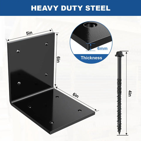 Super Strong Heavy Duty Steel L Angle Brackets Six By Six By Five Inches Two Pack For Wood Built To Support Three Hundred Pounds