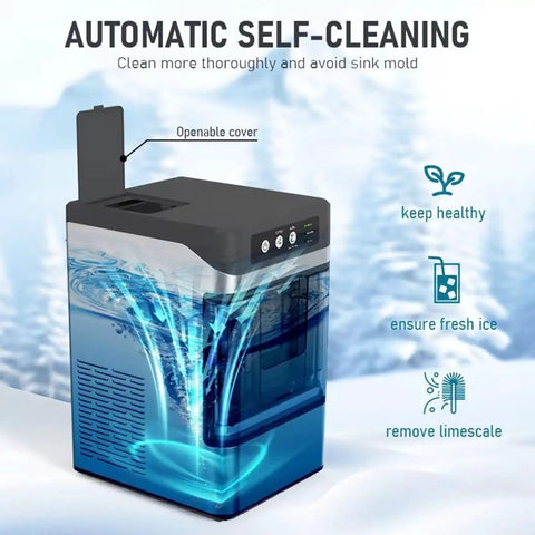 Solid Countertop Nugget Ice Maker That Chills Cocktails Swiftly With Squishy Soft Cubes And Makes Weekend Tailgates Hit Different With Zero Setup Hassles Or Waiting, featuring self-cleaning function and openable cover.