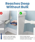 Comparison of bulky roller and Paint Behind Toilet Tool Kit With 12-Inch Reach Flat Brush showing ease in tight spaces behind toilets