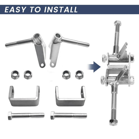 Go Kart Steering Spindle Bracket Kit with Five Eighth Inch Axle, 4.5 Inch Kingpin, left and right mounts, heavy duty alloy steel components