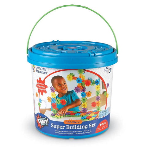 Hands On Gear Building Kit For Kids 150 Piece STEM Gear Set Blue To Boost Fine Motor Skills, Critical Thinking And Imagination With Easy Storage Tub Included
