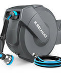 Retractable Garden Hose Reel With Auto Rewind And Lockable Length, 100 Ft Of 5/8 Inch Hose, Wall Mount Heavy Duty System in Dark Grey