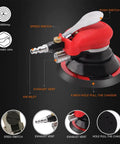 Pro Grade Pneumatic Random Orbital Sander 5 Inch And 6 Inch Palm Tool showing speed switch and exhaust vent features