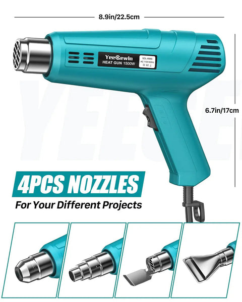 Heavy Duty Heat Gun With Dual Temperature 800F And 1112F, Pro Grade Hot Air Tool Kit With 4 Nozzles, Overload Protection