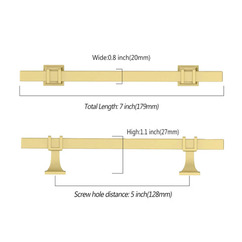 Slick 10 Pack Brushed Gold Kitchen Cabinet Handles 5 Inch Center To Hole Pulls For Wooden Drawers Cupboards Easy Mount dimensions and specifications