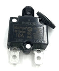 Close-up of Pack Of 2 C10RJ Overload Protection Breaker W55 18A Replacement Part For Metabo Tools Easy To Install Non OEM Yet Meets OEM Standards Durable And Long Lasting For Heavy Duty Use In Workshops, showing 18A rating and line-load terminals.
