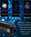 Bluetooth App Controlled LED Fiber Optic Star Ceiling Kit 16W RGBW Lights With 450 Fibers 6.5ft Length Sensor Music Mode Remote Car And Home Headliner Starlight Decor featuring app interface and LED light engine