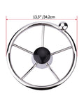 Top view of Thirteen Point Five Inch Boat Stainless Steel Hydraulic Steering Helm For Standard Systems No Fuss Toolless Install
