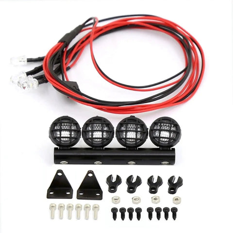 Dope RC Car Light Strip Kit For WPL 1:18 And 1:24 Trucks with 4 roof lamp beads, wires, and mounting hardware visible