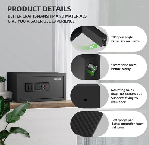 Beefy Digital Safe Box With Electronic Keypad Lock For Home And Office, open view showing features and locking mechanism.