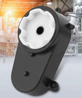 Quiet Electric Steering Gearbox For Kids Ride On Cars, High RPM 5600, 12V Replacement Motor with black casing and white gear.